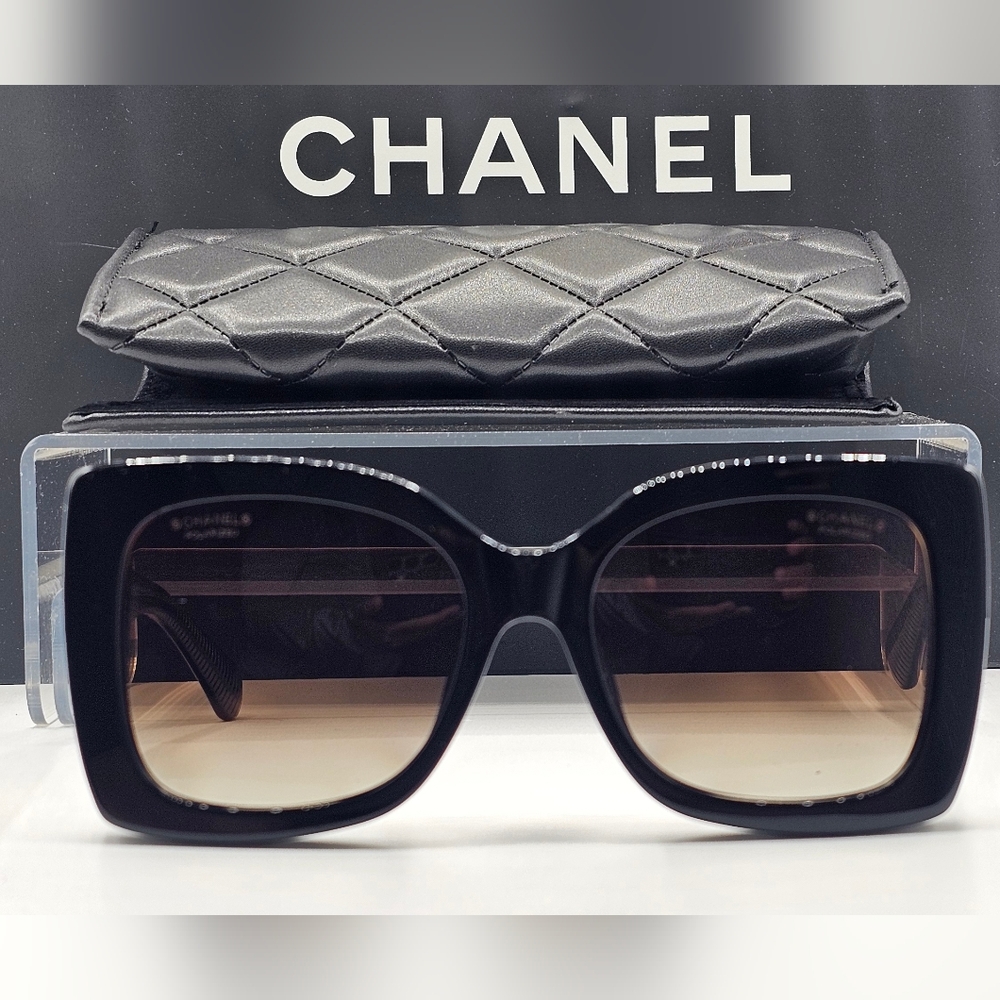 CHANEL Black Sunglasses with Gold Accents - Picture 12 of 12